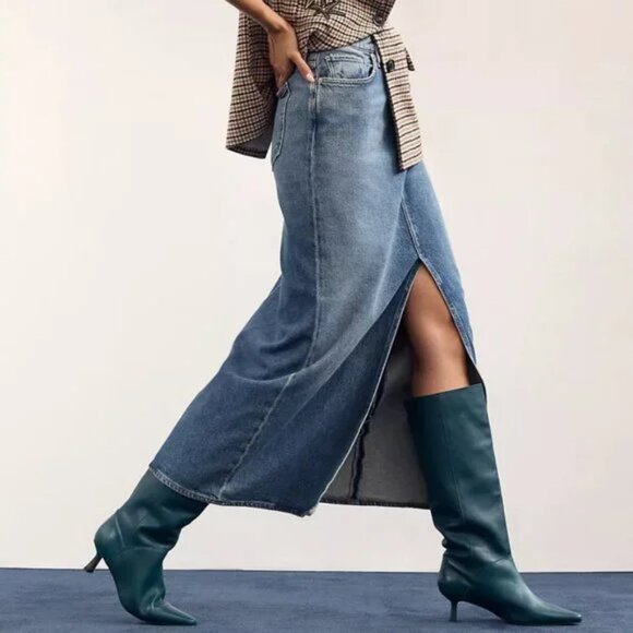 Agolde Leif Denim Slung Maxi Skirt Front Slit Size 27 - Picture 3 of 13